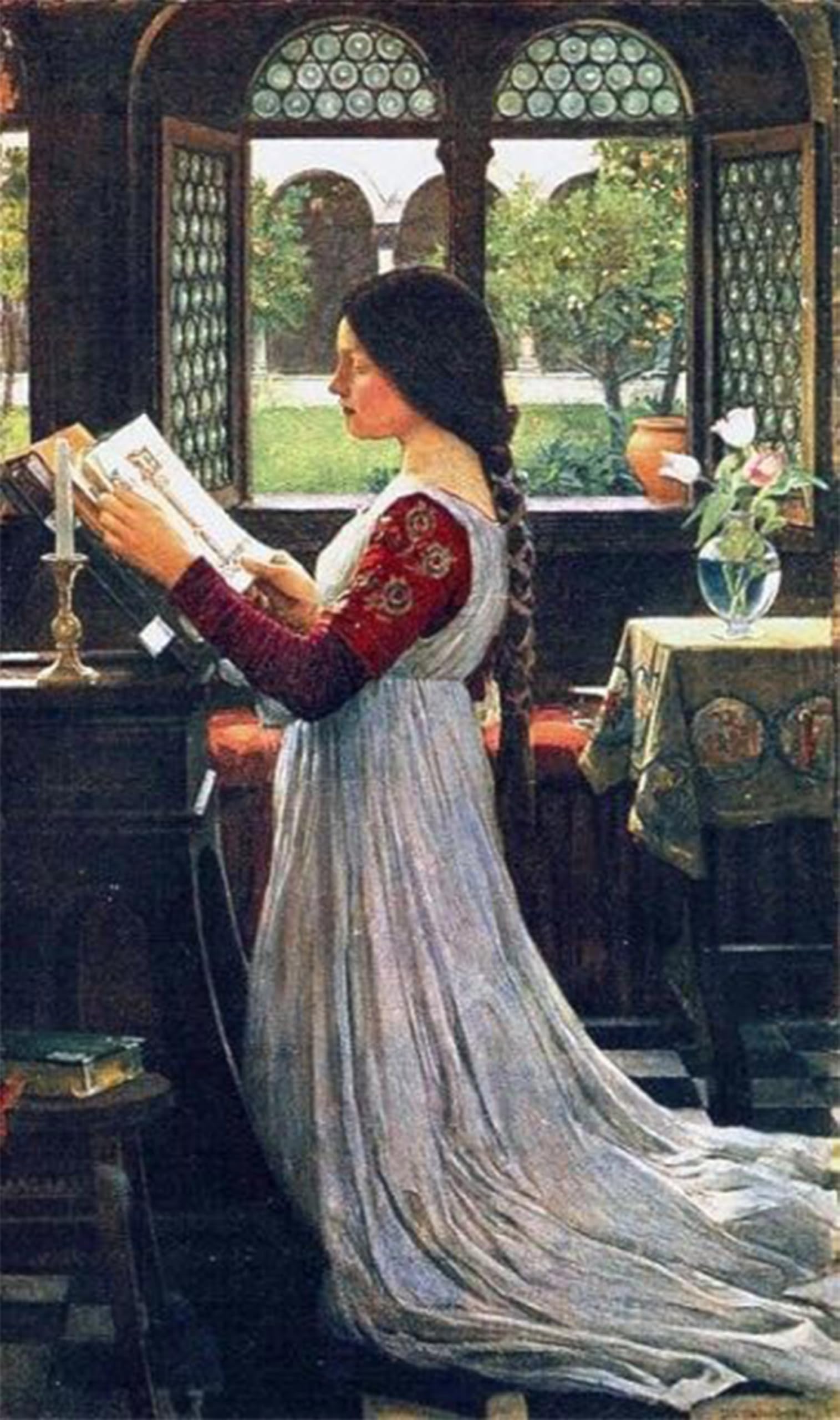 SERENDIPITP Abstract Painting Mural Print Picture Wall Decor Painting the Missal by John William Waterhouse Vintage Wall Artwork for Home Decor 60x90cm