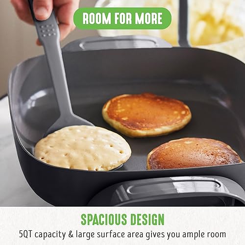 Miniatura 5 de GreenLife - Sartén eléctrica cuadrada de 12" 5QT, tapa de vidrio con ventilación, interior antiadherente de cerámica libre de PFAS, control