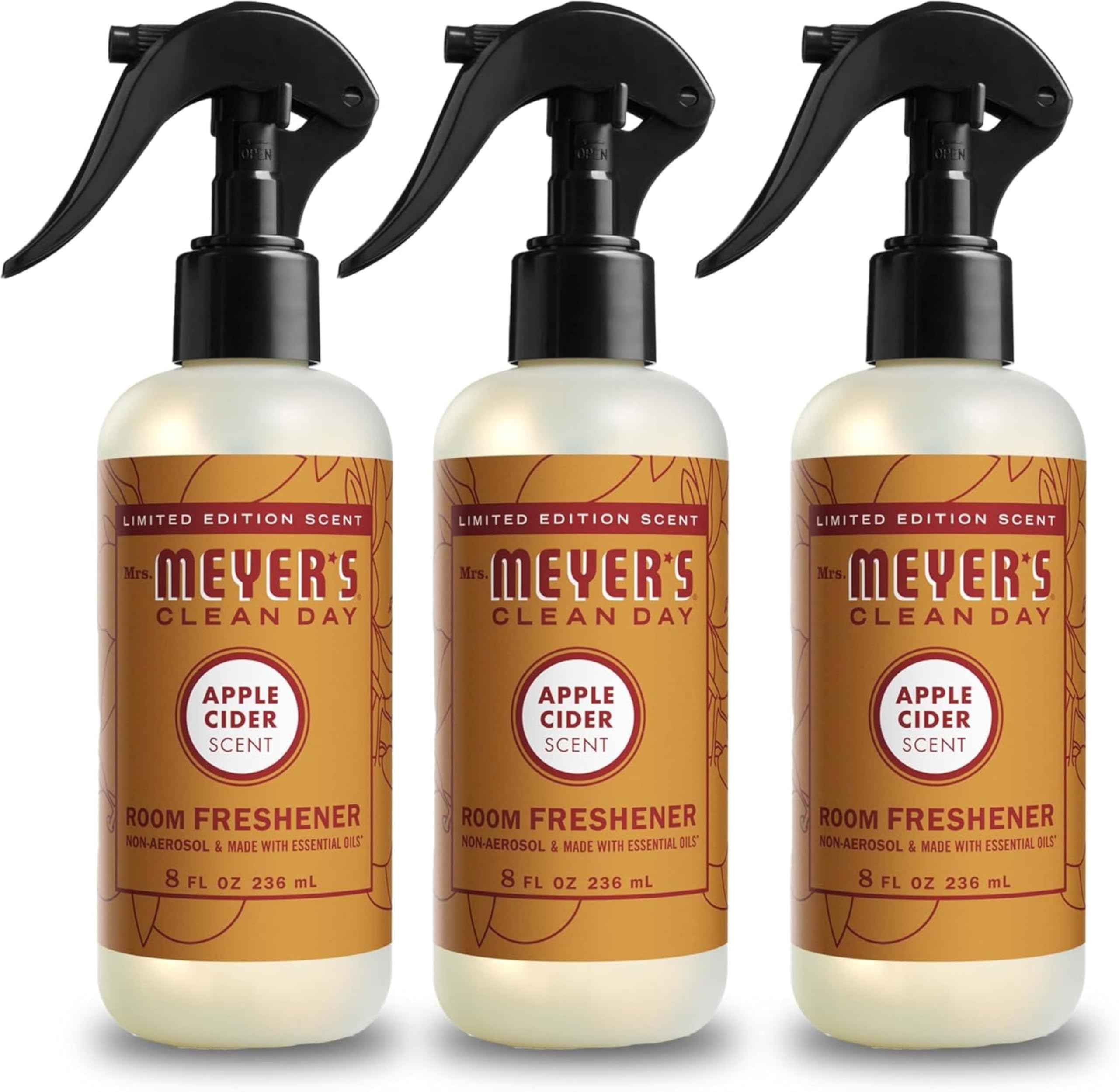 Ambientador en aerosol para habitación y aire MRS. MEYER'S CLEAN DAY, sin aerosol, con aceites esenciales, edición limitada, sabor a sidra de manzana, 237 ml (8 onzas líquidas) - Paquete de 3