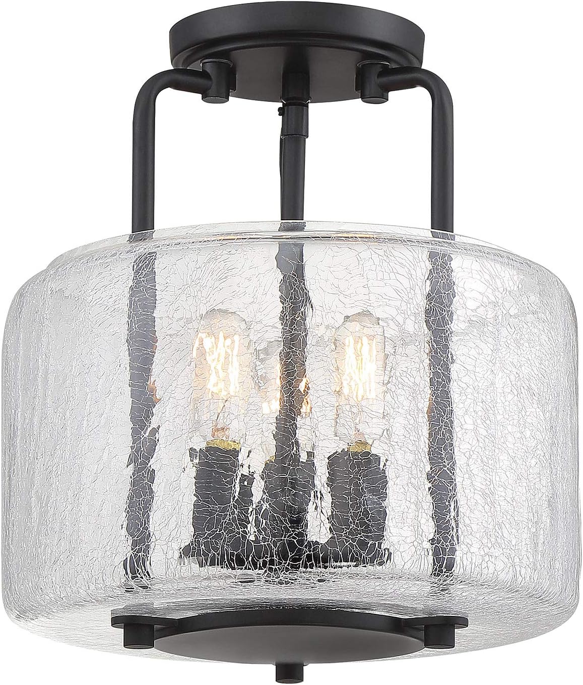 Savoy House 6-7790-3-89 Avalon Traditional Farmhouse Crackled Glass Semi-Flush, 3-Light 180 Total Watts, 12" H x 11" W, Black