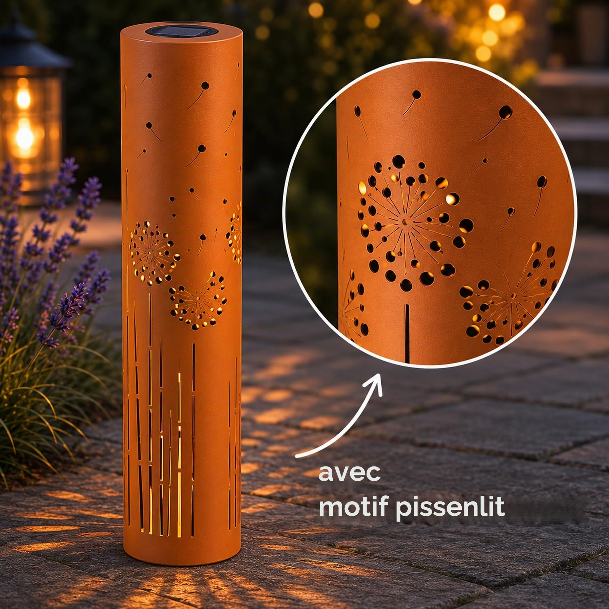 UNUS Lampe de Jardin Solaire, Résistante aux Intempéries, Lumière Atmosphérique avec Décoration de Pampas et Pissenlit, Idéale pour une Utilisation Extérieure, Grande, Lot de 1 Pissenlit