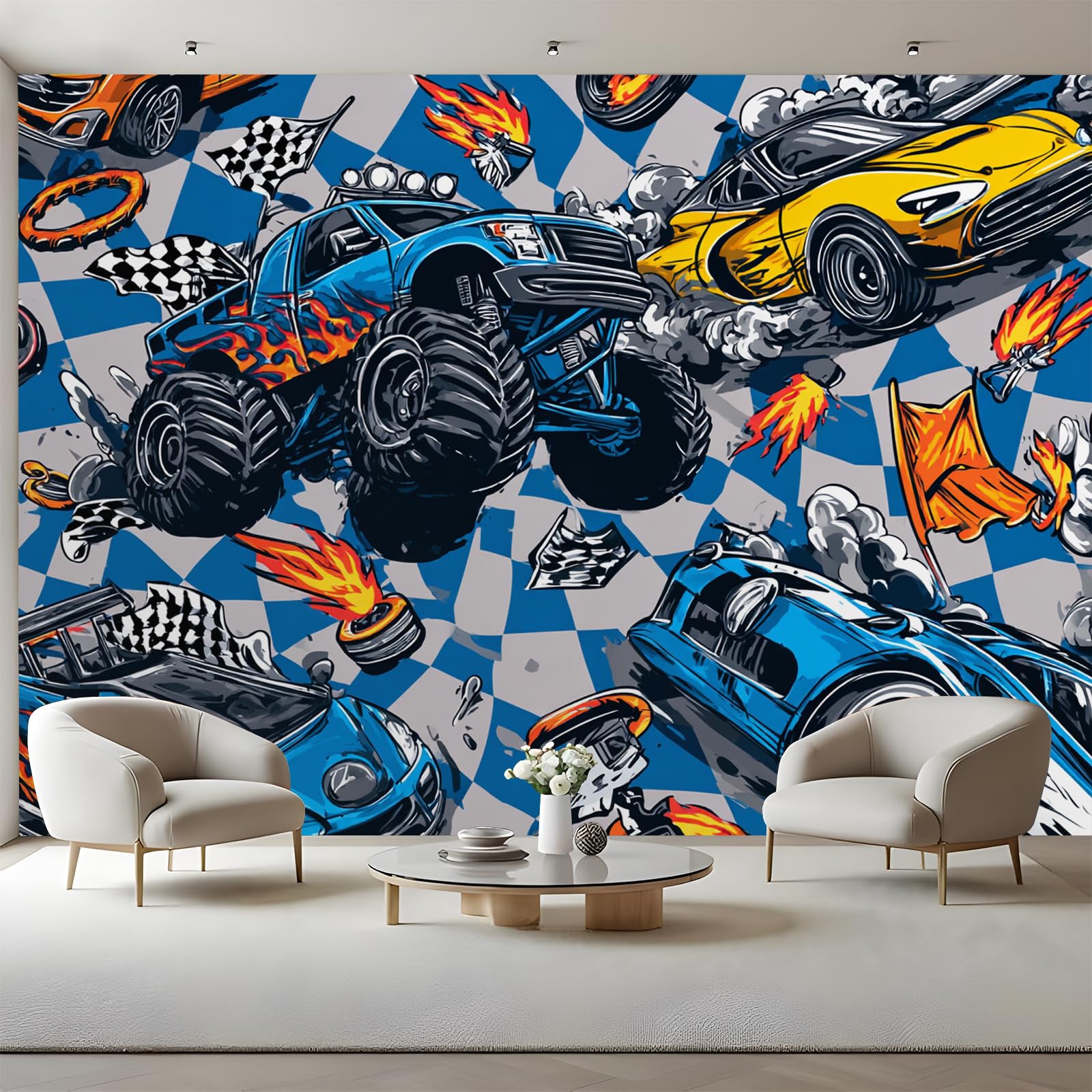 Papier peint voitures amovible pour décorer facilement sans abîmer les murs du salon maison
