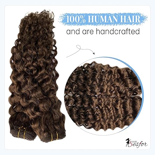 Miniatura 3 de BESFOR Extensiones de cabello humano de trama de cabello humano real, color marrón, con ondas de agua, extensiones de cabello humano real, 22