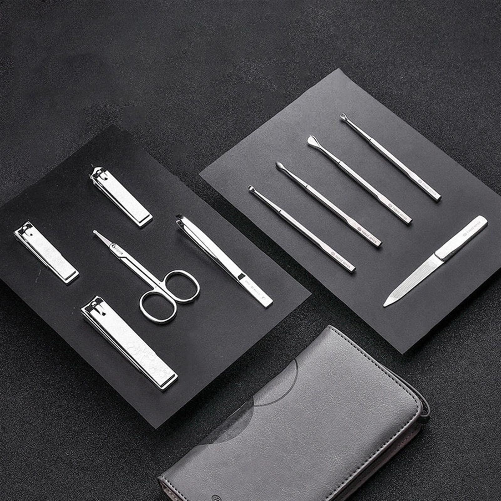 Zestaw obcinaczy do paznokci, zestaw do manicure, 10/12 sztuk, ze stali nierdzewnej, przenośny zestaw do manicure, zestaw do pielęgnacji paznokci, narzędzie do manicure, z etui ze skóry PU, zestaw