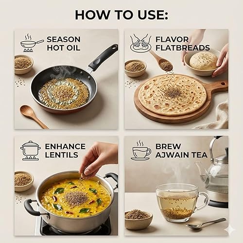 Miniatura 4 de SPICY PANTRY - Semillas Ajwain (semillas de carom) 4 onzas  Ayuda digestiva natural y especias aromáticas  Uso en curry, encurtidos, pan y más