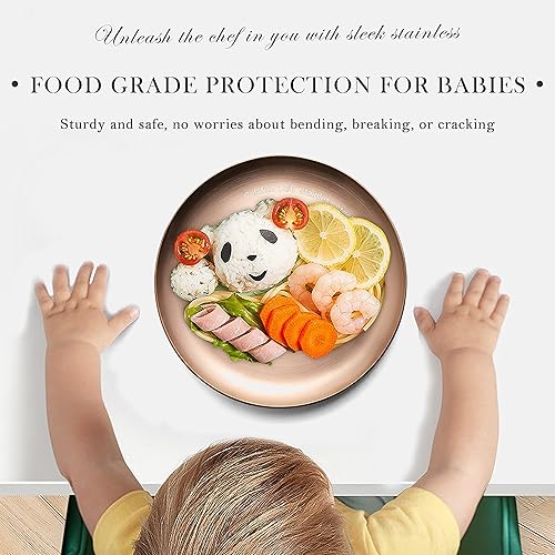 Miniatura 6 de Platos redondos de acero inoxidable 188 de metal  Juego de 4 platos de ensalada de 9 pulgadas aptos para lavavajillas de grado alimenticio para