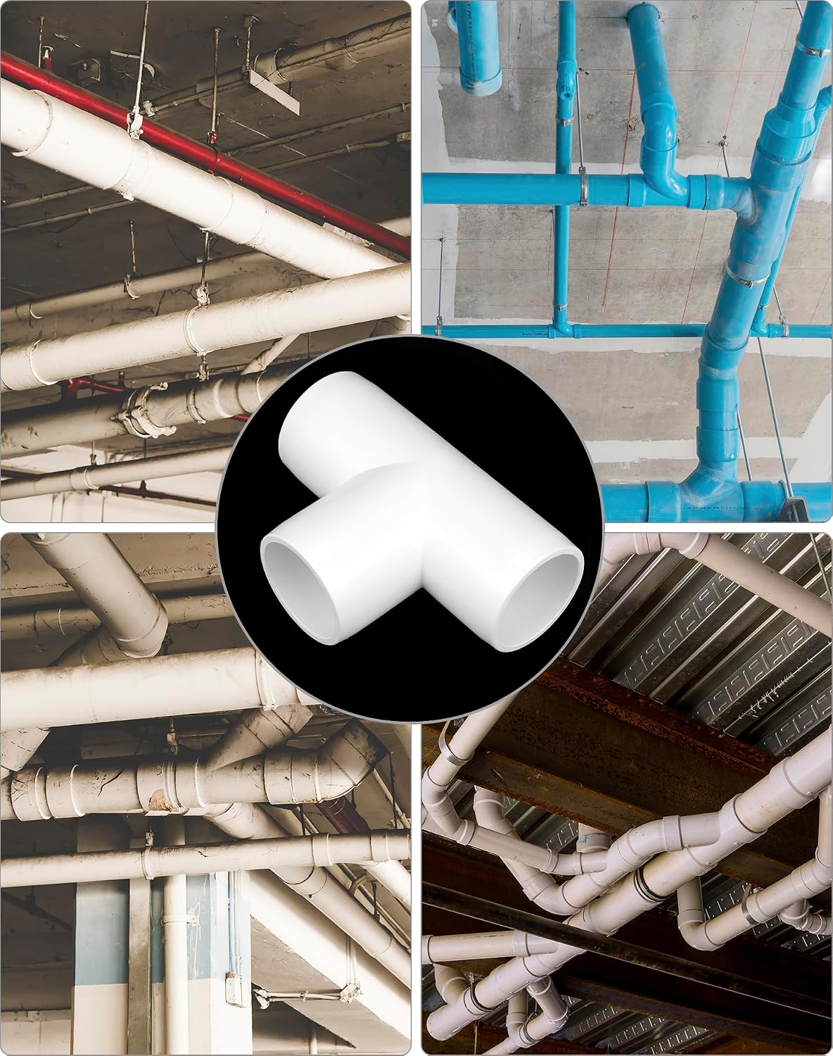 QWORK 1" 3 Way Tee PVC Fittings, 8 Pack Furniture Grade Pipe Elbow Connector for Build Furniture DIY Garden Shelf