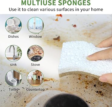 9 Pack Biodegradable Natural Kitchen Sponge - Compostable Cellulose and Coconut Walnut Scrubber Sponge - Eco Friendly Sustainable Sponges for Dishes