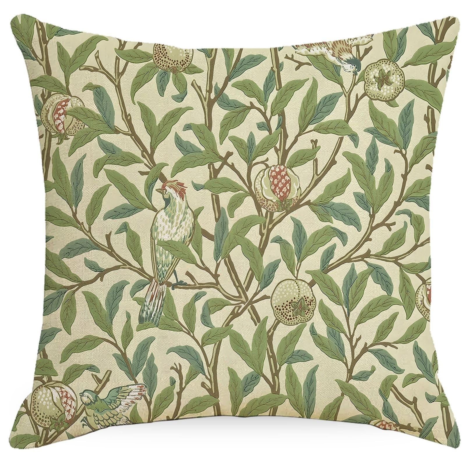 Cushion Covers 40cm x 40cm Retro Green Leaves Sofa Cushion Cover Linen with Invisible Zippers,Throw Pillow Covers for Bedroom Home Decor