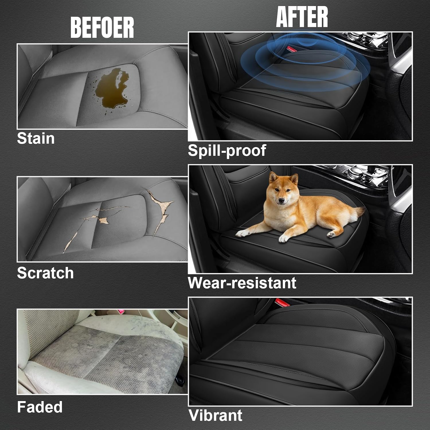 Custom Fit Seat Covers for Chrysler Town & Country 2001-2016, Abrasion & Stain-Resistant Leatherette, Soft Breathable Design for Lasting Comfort(2 Seats Standard,Black)