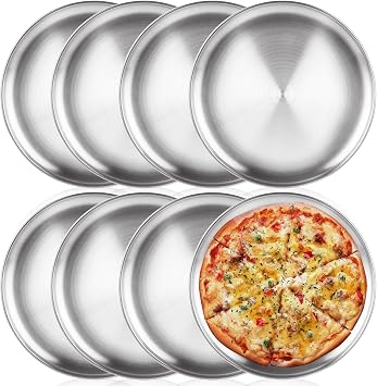 AKOLAFE 8 Pack Personal Pizza Pans 8 Inch Pizza Pans Stainless Steel Pizza Pan Set Small Round Pizza Pan for Oven Metal Pizza Plates Platter Pizza Baking Sheet Pizza Tray for Serving Cooking Grilling