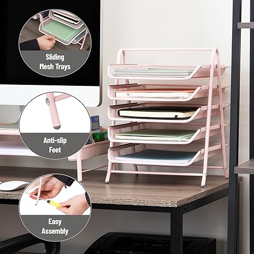 Miniatura 4 de Mind Reader - Organizador de bandejas de papel de 5 niveles, estante vertical de almacenamiento de archivos de escritorio, para oficina, de rejilla