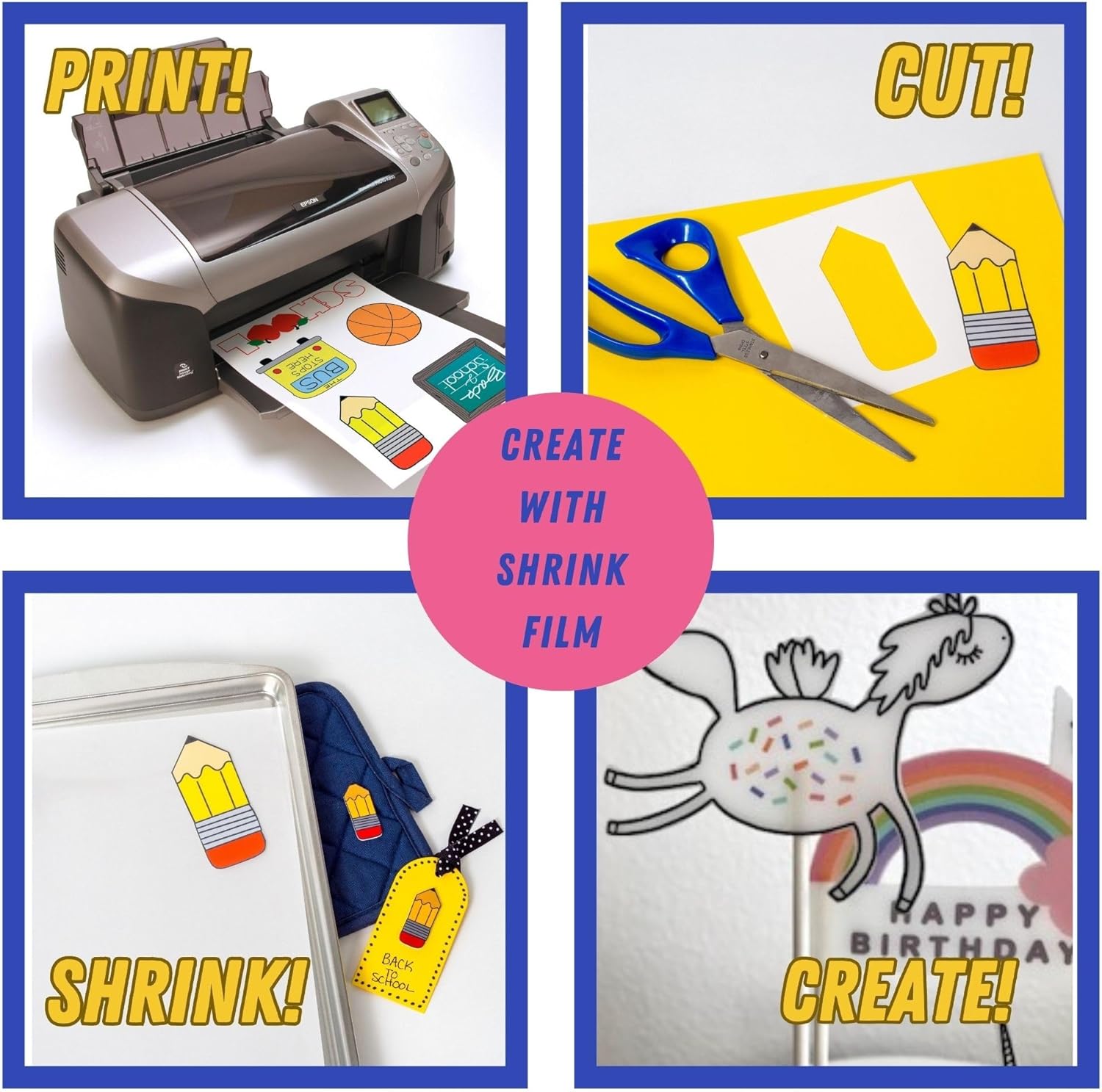Grafix Ink-Jet Printable White Opaque Shrink Film - 8.5"x11" Print, Cut and Shrink It to create jewelry, embellishments, tags,ornaments. Shrink plastic is for kids of all ages,Pack of 50 sheets