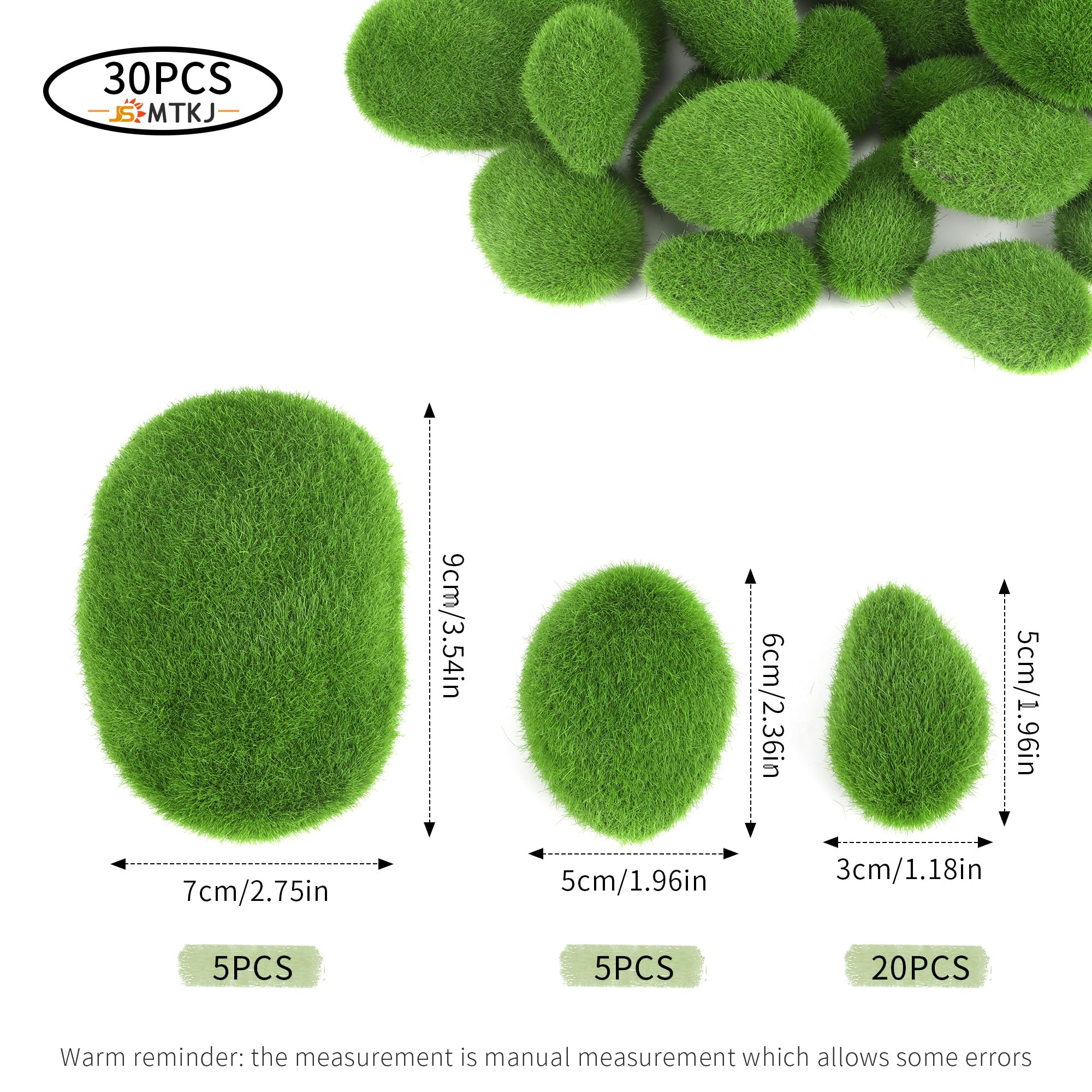 JSMTKJ Mousse Vertes 30 Pezzi Muschio Artificiale, Palline di schiuma verdi Taglia Artificiale Moss Rocks Stones per Giardini Fatati e Artigianato