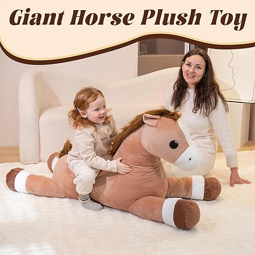 Miniatura 2 de Animales de peluche de caballo gigante, almohada de peluche grande de caballo grande, poni de peluche grande y suave de 37 pulgadas, lindos juguetes