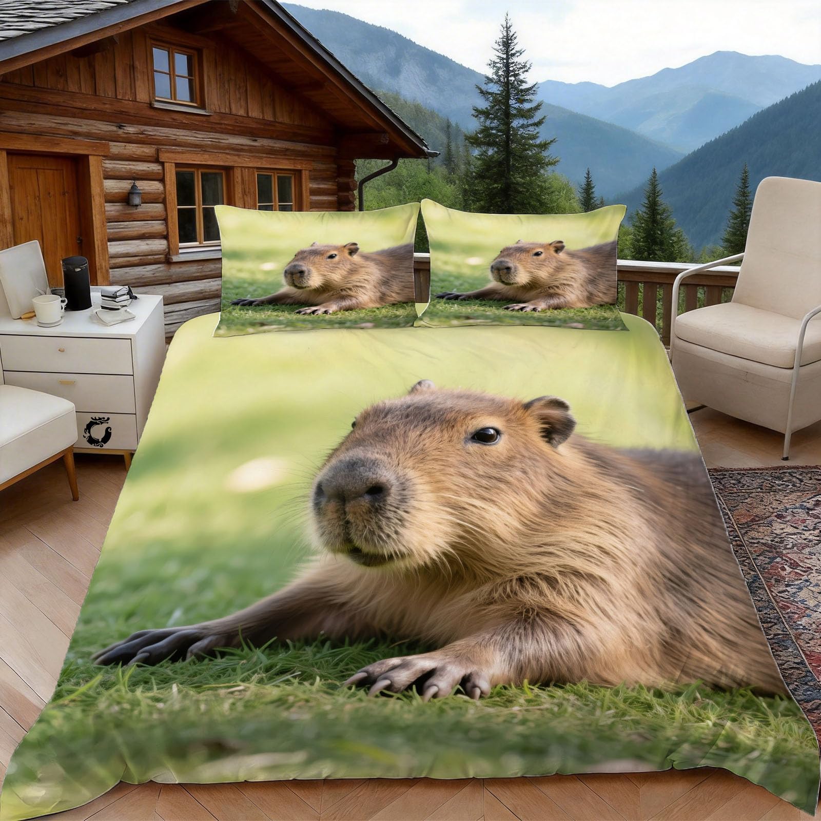 Housse de couette capybara 240x260 parure de lit faune microfibre