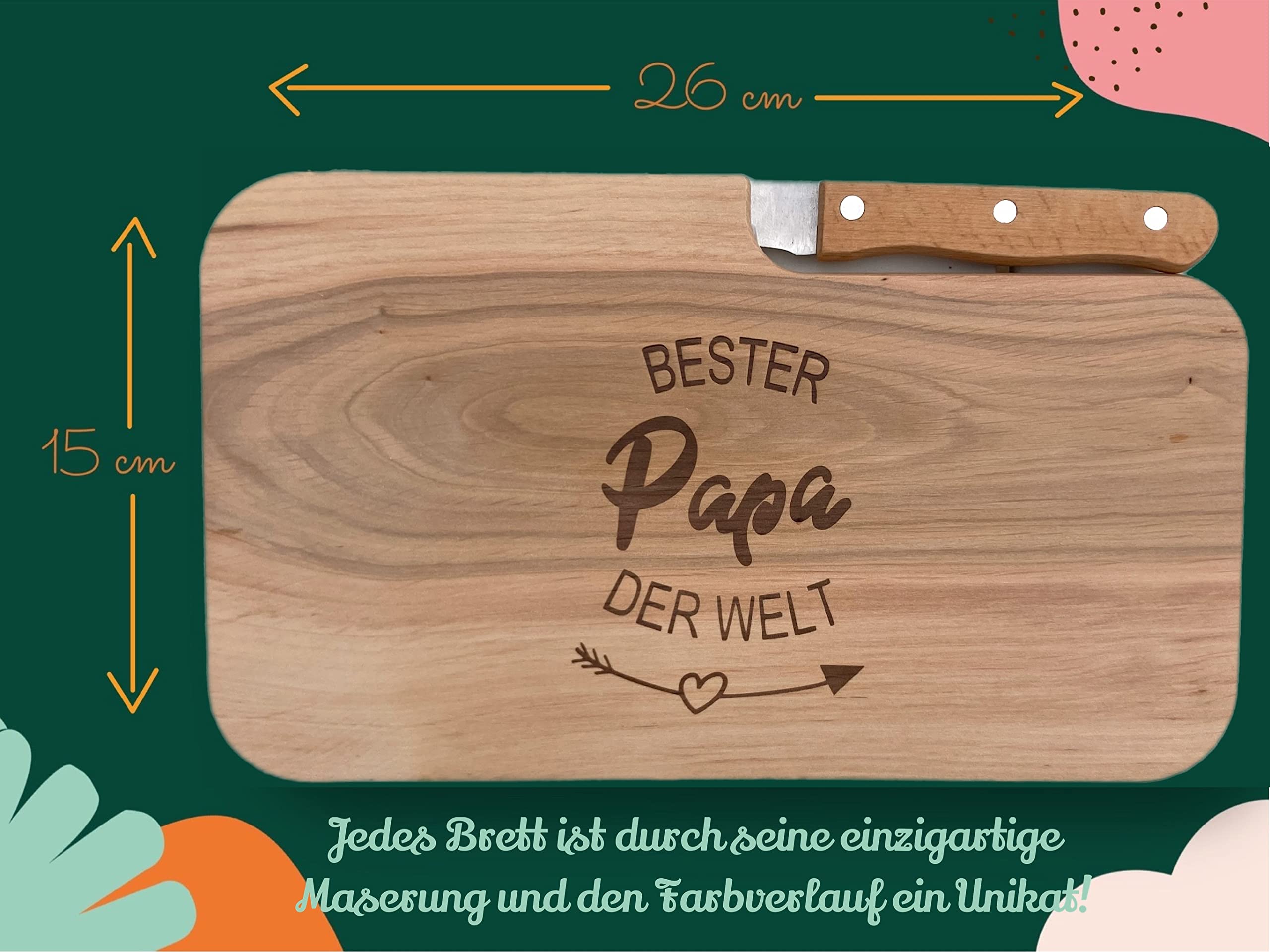 Frühstücksbrett Gravirt "Bester Papa Der Welt" - Aus Ahornholz, 26x15cm | Geschenk Zum Vatertag, Geburtstag & Weihnachten
