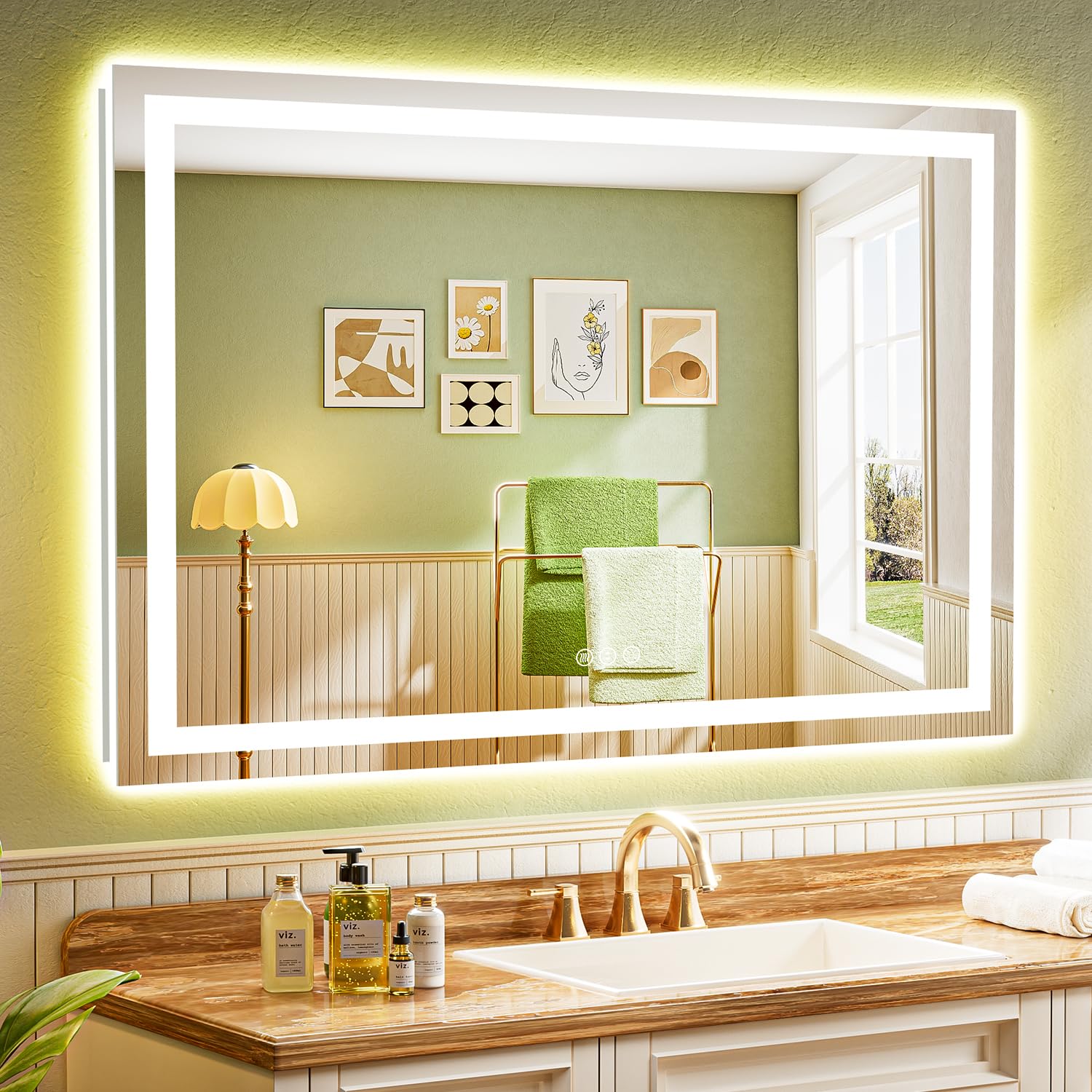 51x40 LED Bathroom Mirror with Lights, Lighted Vanity Mirror