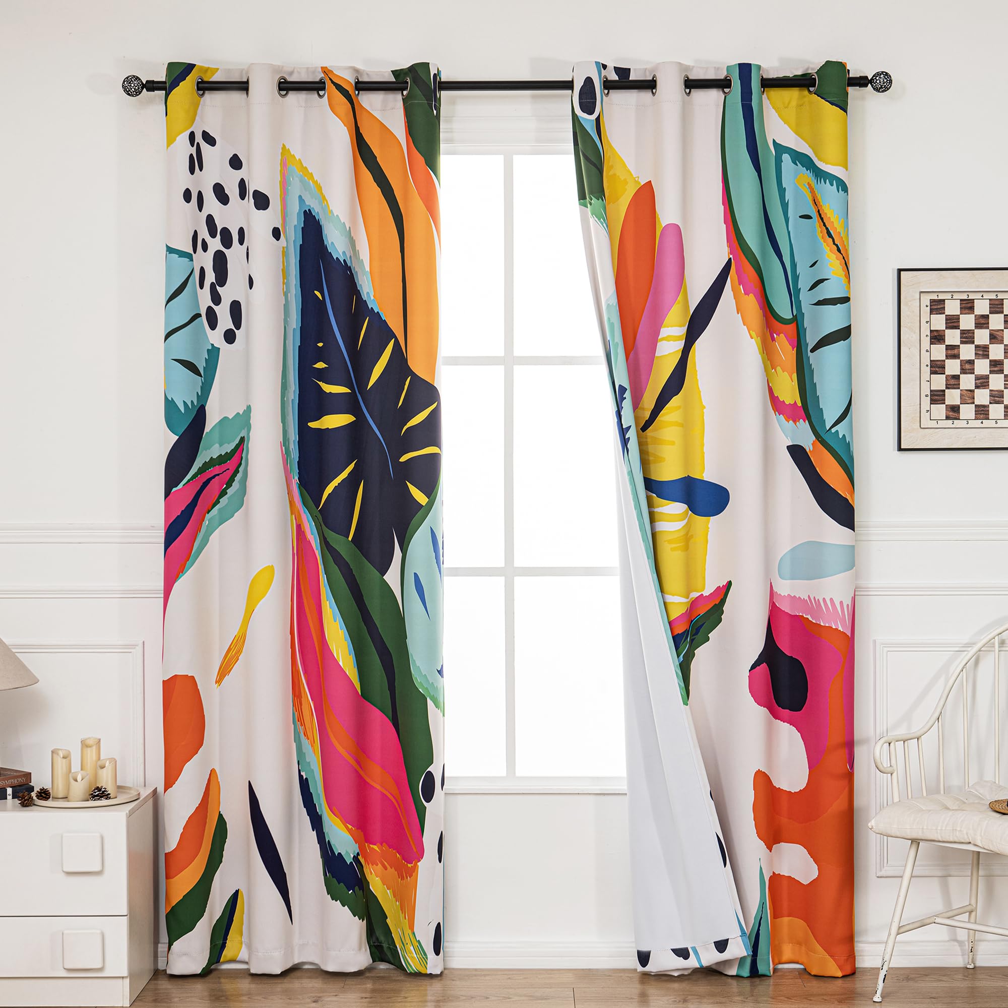 PAOPOED Boho Floral Abstract Black Out Window Curtains, Jungle Colorful Asthetic Modern Art Bohemian Decor for Bedroom, Living Room, Art Gallery