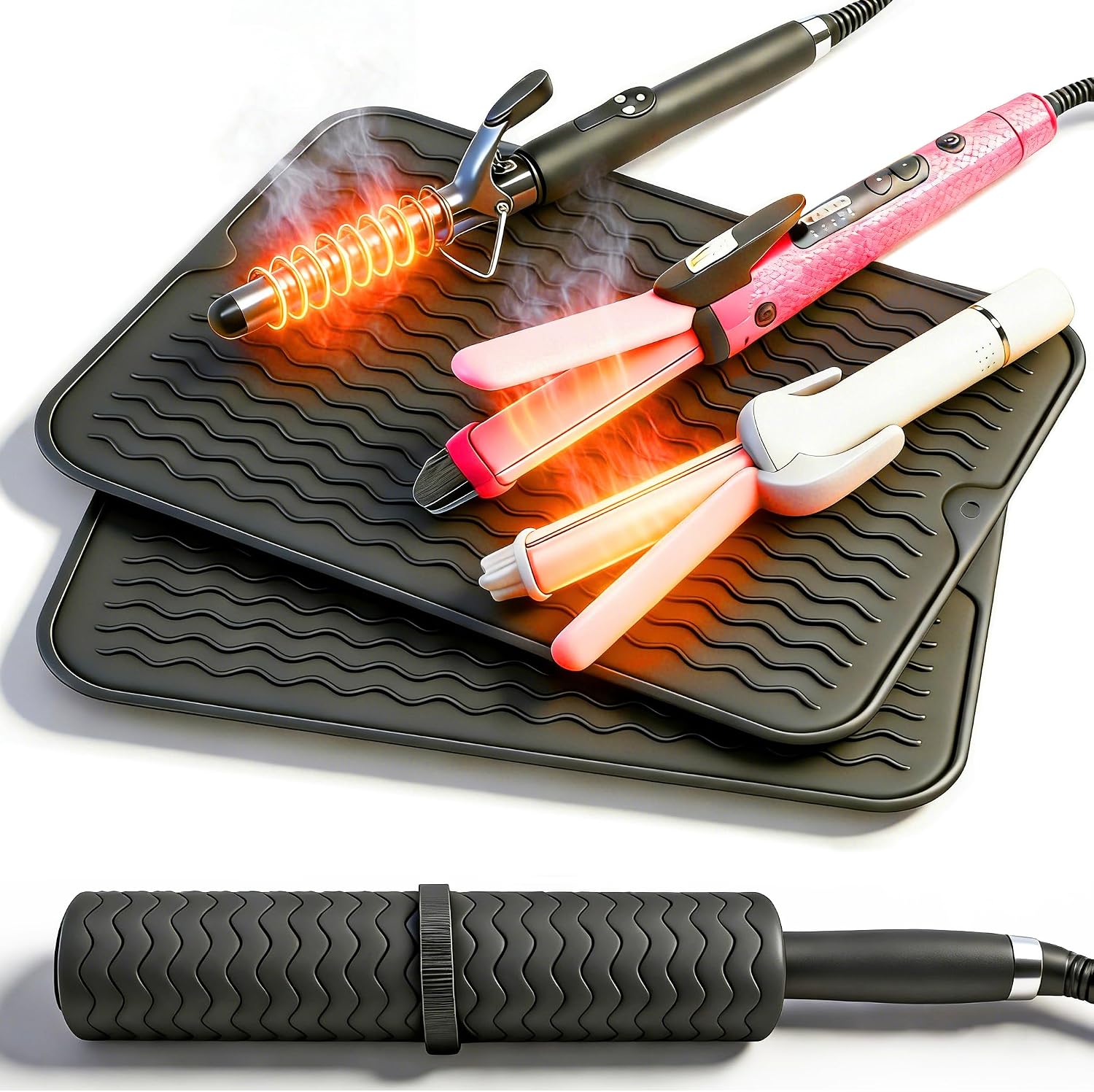 2 Pack Heat Mat for Curling Iron, Oversize Silicone Resistant Mat for Hair Tools, Hot Pad for Hair Straightener, Flat Irons and Hot Hair Styling Tools Home Travel Gym Salon (15.7" x 11.8")