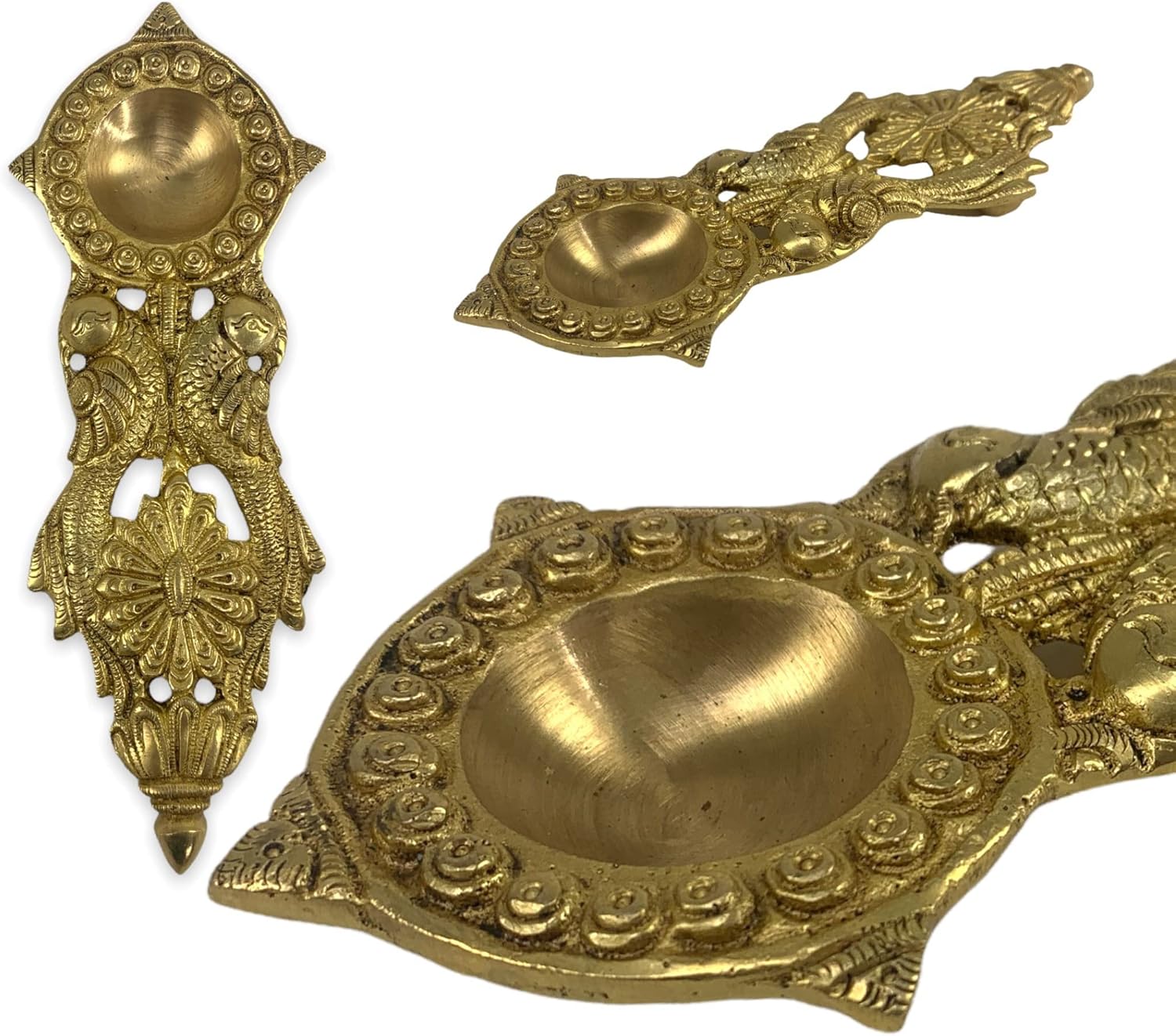 LoveNspire Brass Finish Pooja Aarti Spoon 1 Pc Diya Twin Parrot Design Round Hawan Spoon for Pouring Ghee in Hawan Kund Diwali Gift Ethnic Indian Aarti Spoon Wedding Return Gifts Home Temple Decor