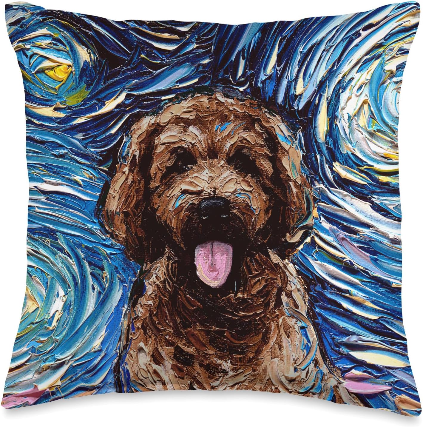 Brown Goldendoodle Starry Night Chocolate Labradoodle Dog Throw Pillow