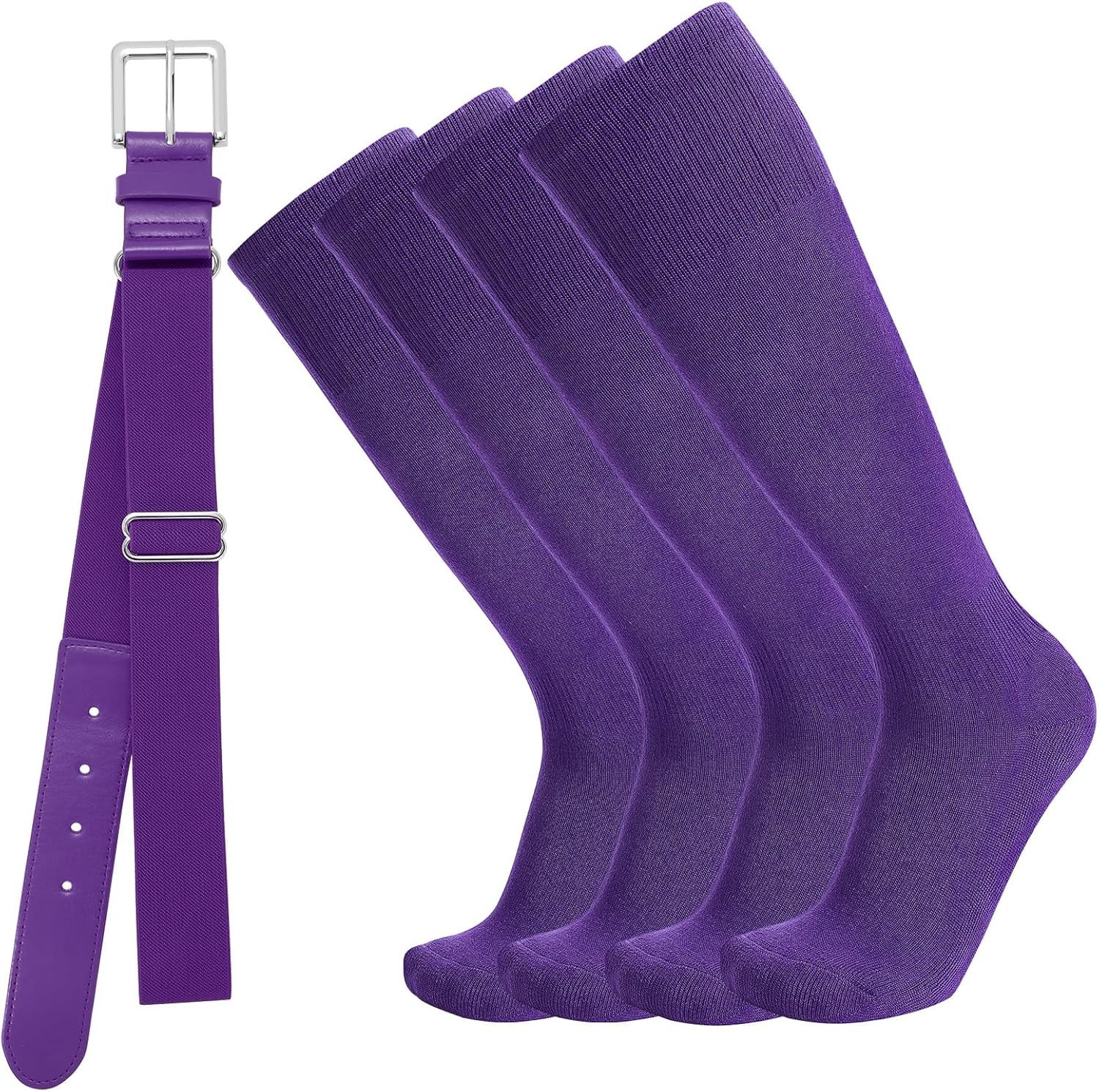 Baseball Socks and Belt Combo for Youth Adult - Softball Sock and Belt for Boys and Girls (2 Pairs of Socks & 1 Belt)