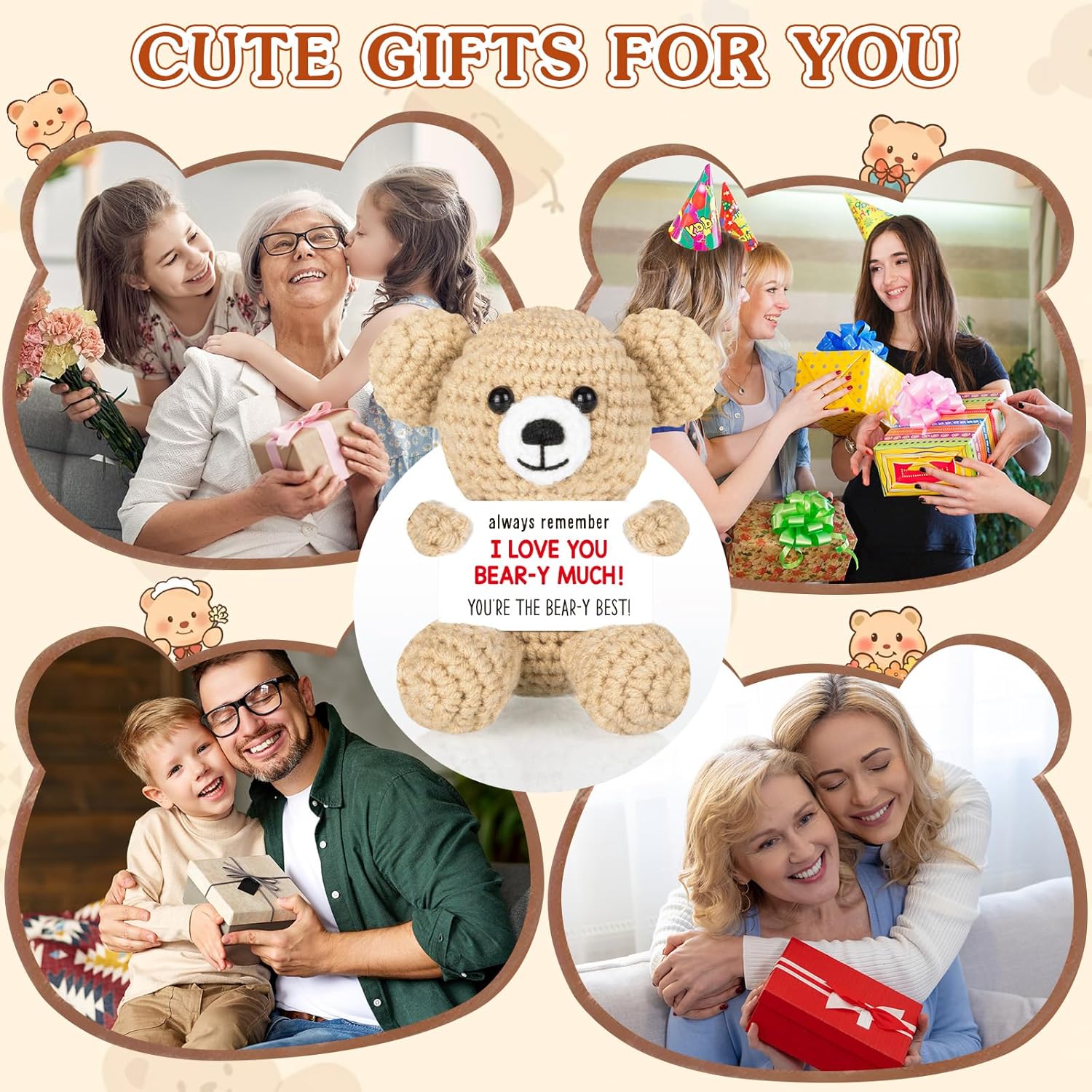 WELLBANEE Mini Crochet Bear Gifts for Her Him, Wife Husband Girlfriend Boyfriend I Love You Gift, Anniversary Birthday Gifts, Handmade Bear Small Stuff Things - Image 5