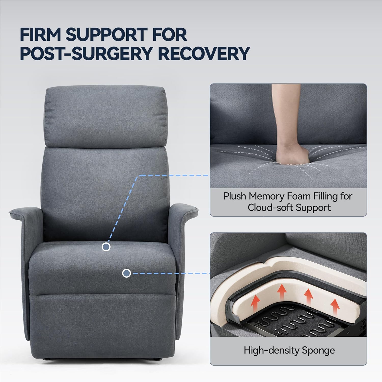 Power Lift Recliner Chair for Petite Elderly, Electric Massage Recliner with Lumbar Heat, 150° Infinite Position, Breathable Fabric, Heavy Duty 350lbs & Space-Saving Design, Dark Grey