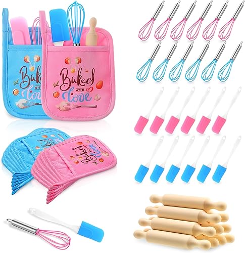 Miniatura 10 de 24 piezas de mini suministros para hornear para niños con utensilios de cocina, soportes para ollas, espátula, rodillo, batidor para niños, aula
