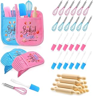48 Pcs Kids Mini Baking Supplies with Kitchen Utensil, Pot Holders, Spatula, Rolling Pin, Whisk for Kids Classroom School Exchange Party Favors (Small)