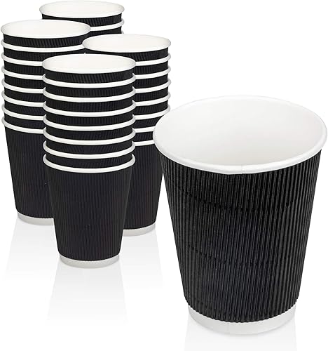 Paquete de 50 Vasos calientes desechables  20 onzas negras de doble pared aisladas mangas onduladas para llevar tazas de café  Vasos de bebidas