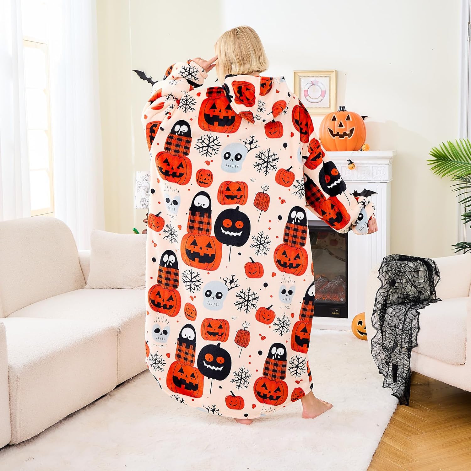 Moinlizy Wearable Blanket Hoodie, Long Thick Hooded Blanket Oversized for Adults Women Men with Pocket and Sleeves - Image 5