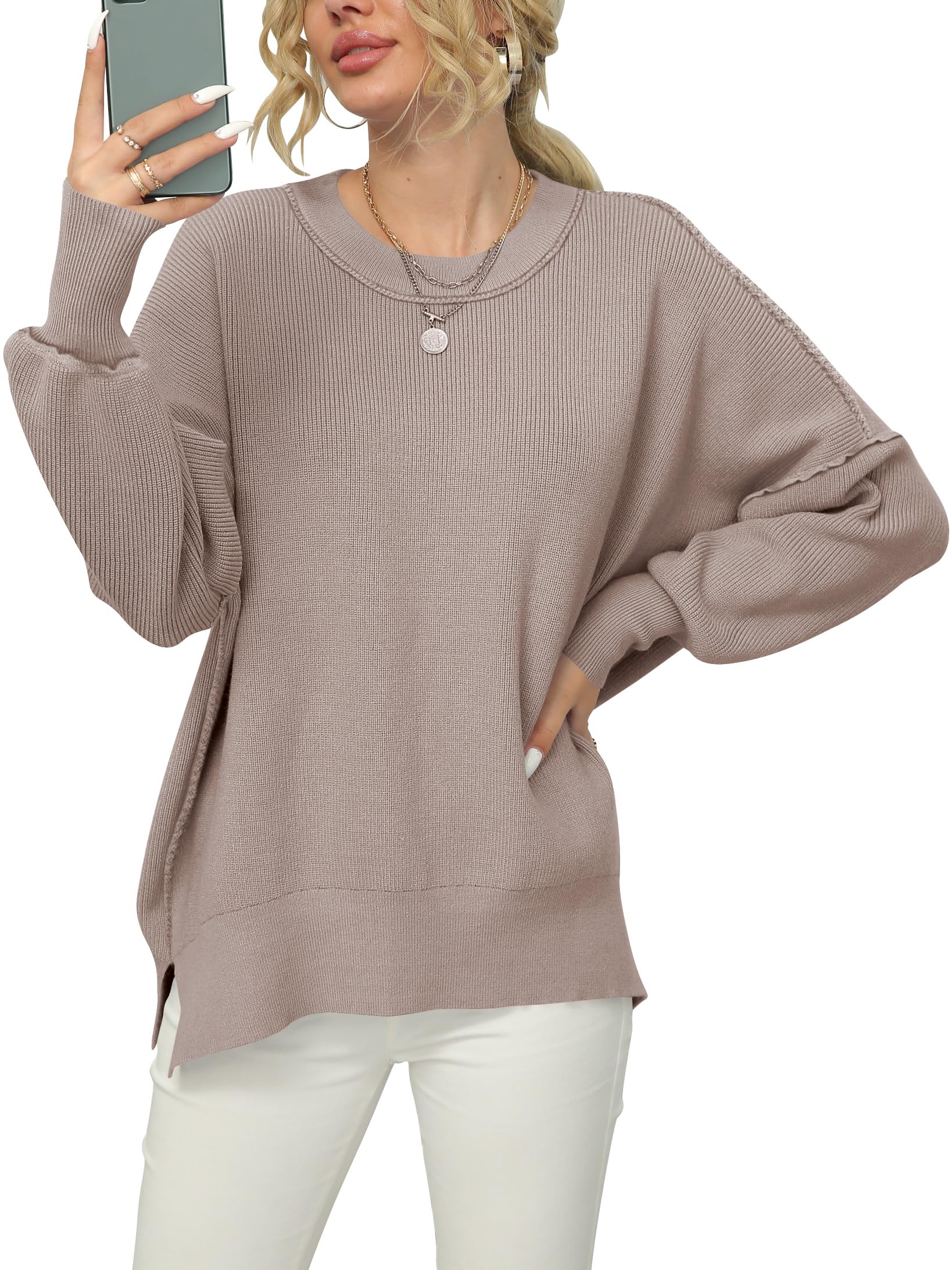 LOGENE Women's Oversized Batwing Pullover Sweater 