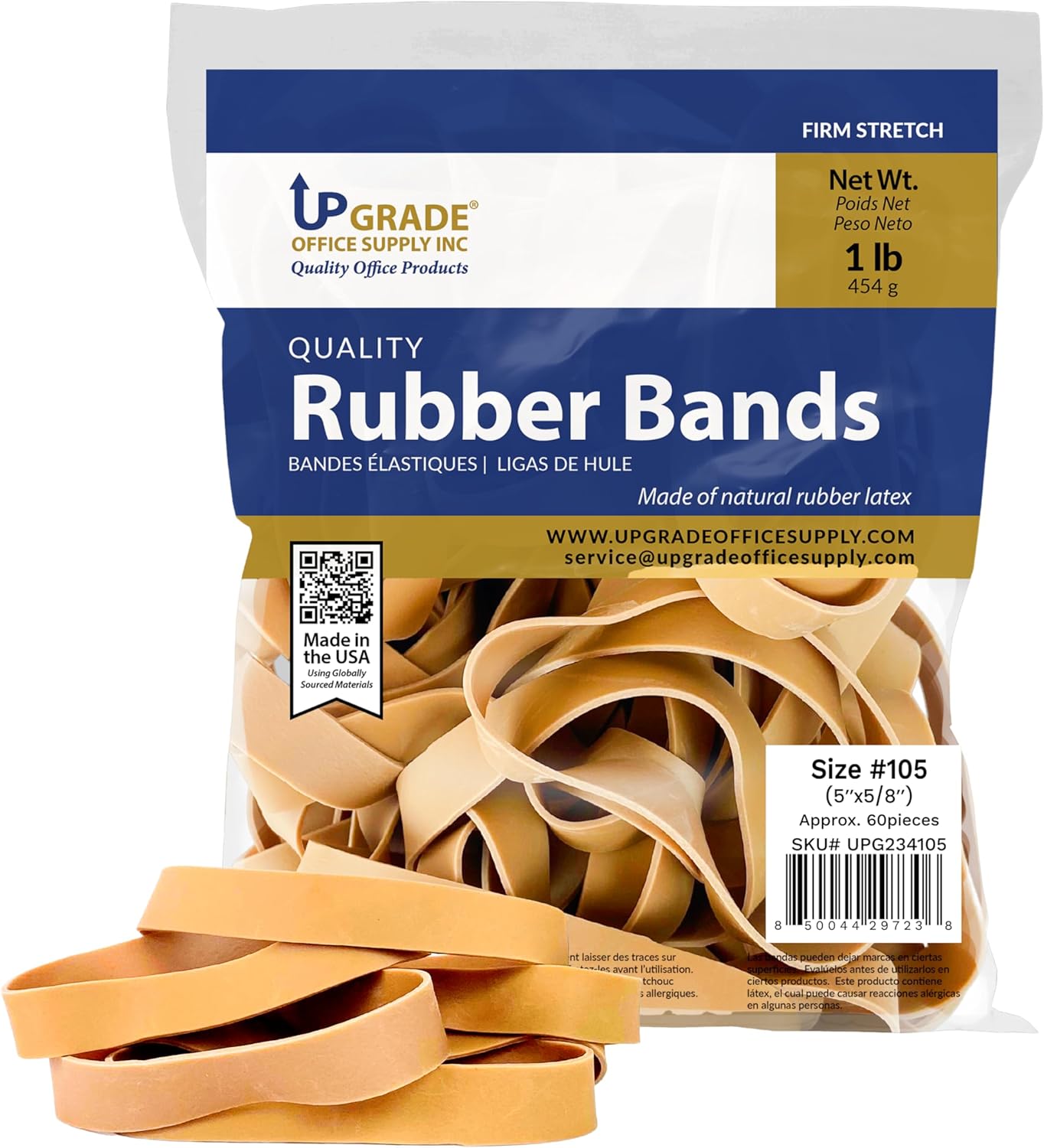 Upgrade Office Supply Rubber Bands, Size 105 (5 x 5/8 in), 60 Bands, 1 lb Bag, 20 Pack, Heavy Duty Wide, USA