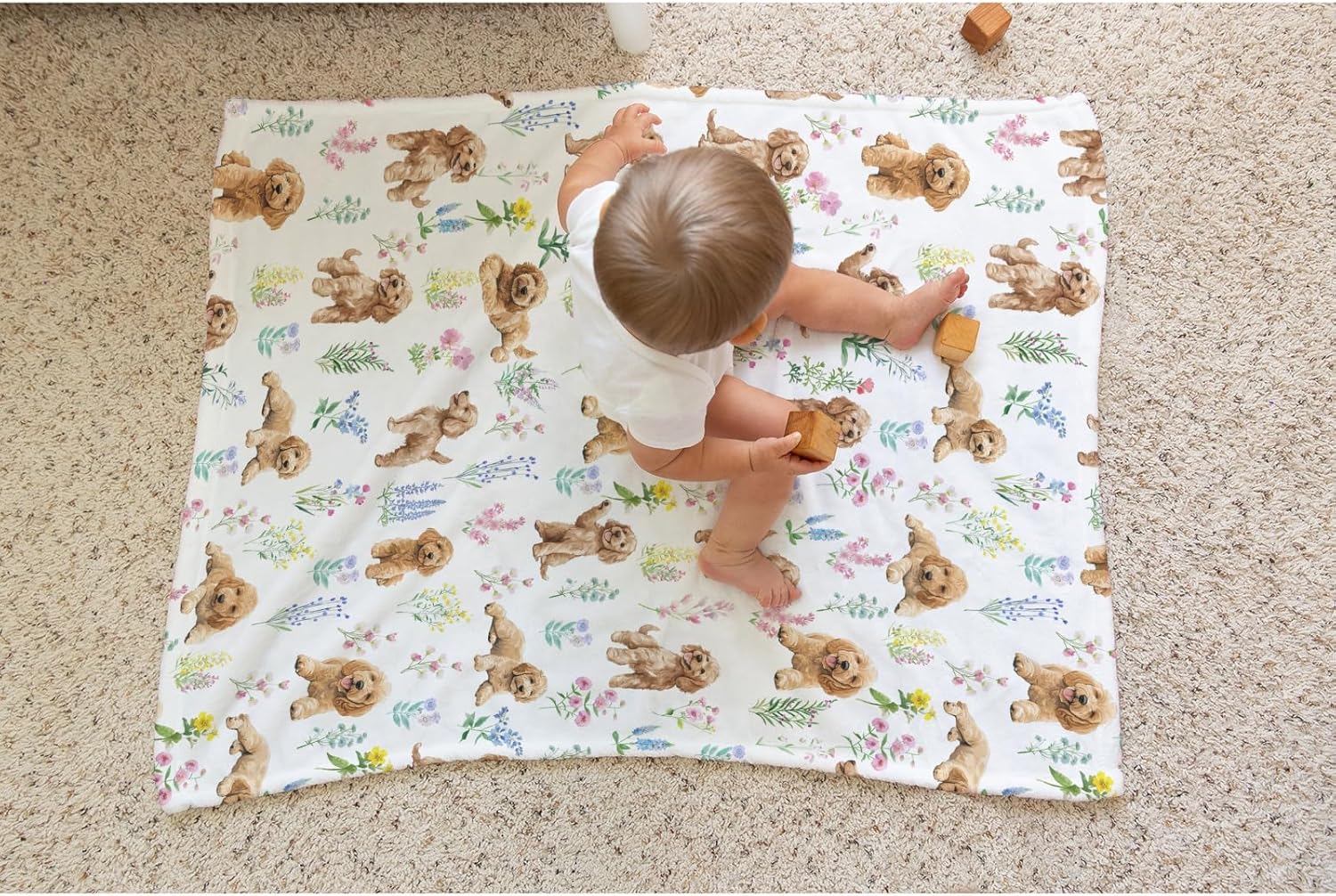 Goldendoodle Baby Blanket for Boys Girls Gender Goldendoodle Floral Neutral Newborn Nursery Baby Swaddle Receiving Blankets Soft Plush Lightweight Goldendoodle Baby Kids Bedding White 40x50inch