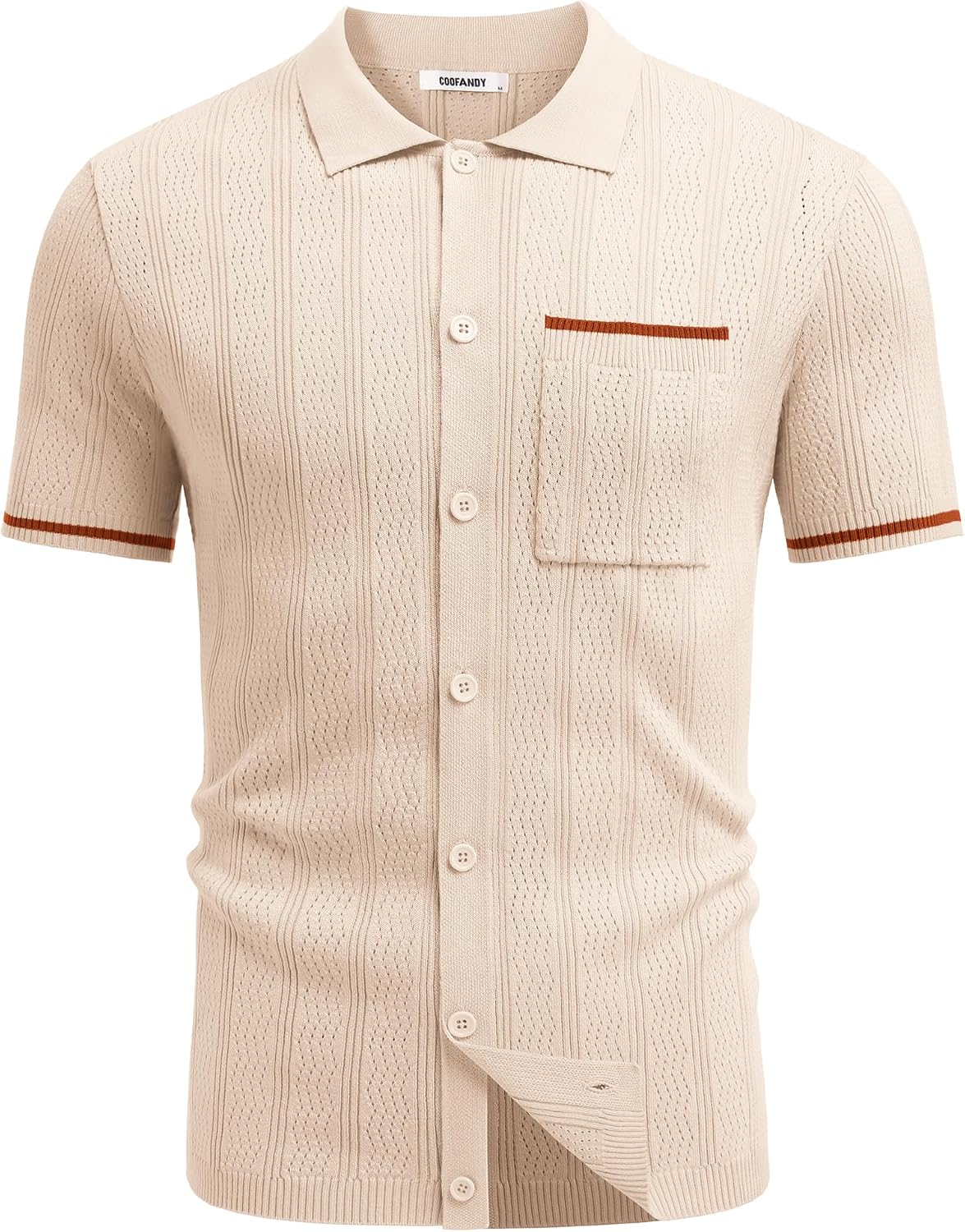 COOFANDY Men's Knit Button Down Shirt 2025 Vintage Short Sleeve Polo Shirt Casual Beach Tops