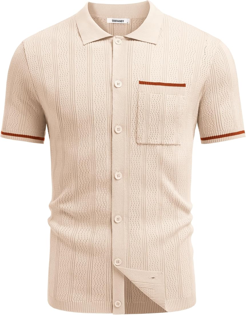 Buy COOFANDY Men's Short Sleeve Knit Shirts Vintage Button Down