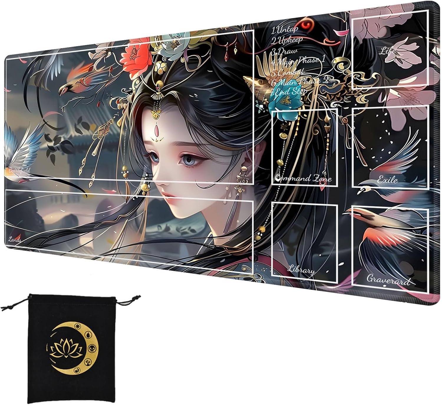 MTG Playmat Board Game Mouse Pad Play Mat with Gaming Area for MTG TCG CCG Cards Gaming Big Table Card Game Mats Deck Playmat Computer Desk Mat-Oriental Charm Classical Beauty Girl