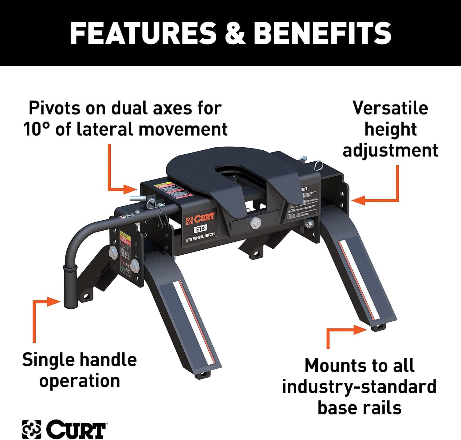 CURT 16115 E16 5th Wheel Hitch, 16,000 lbs