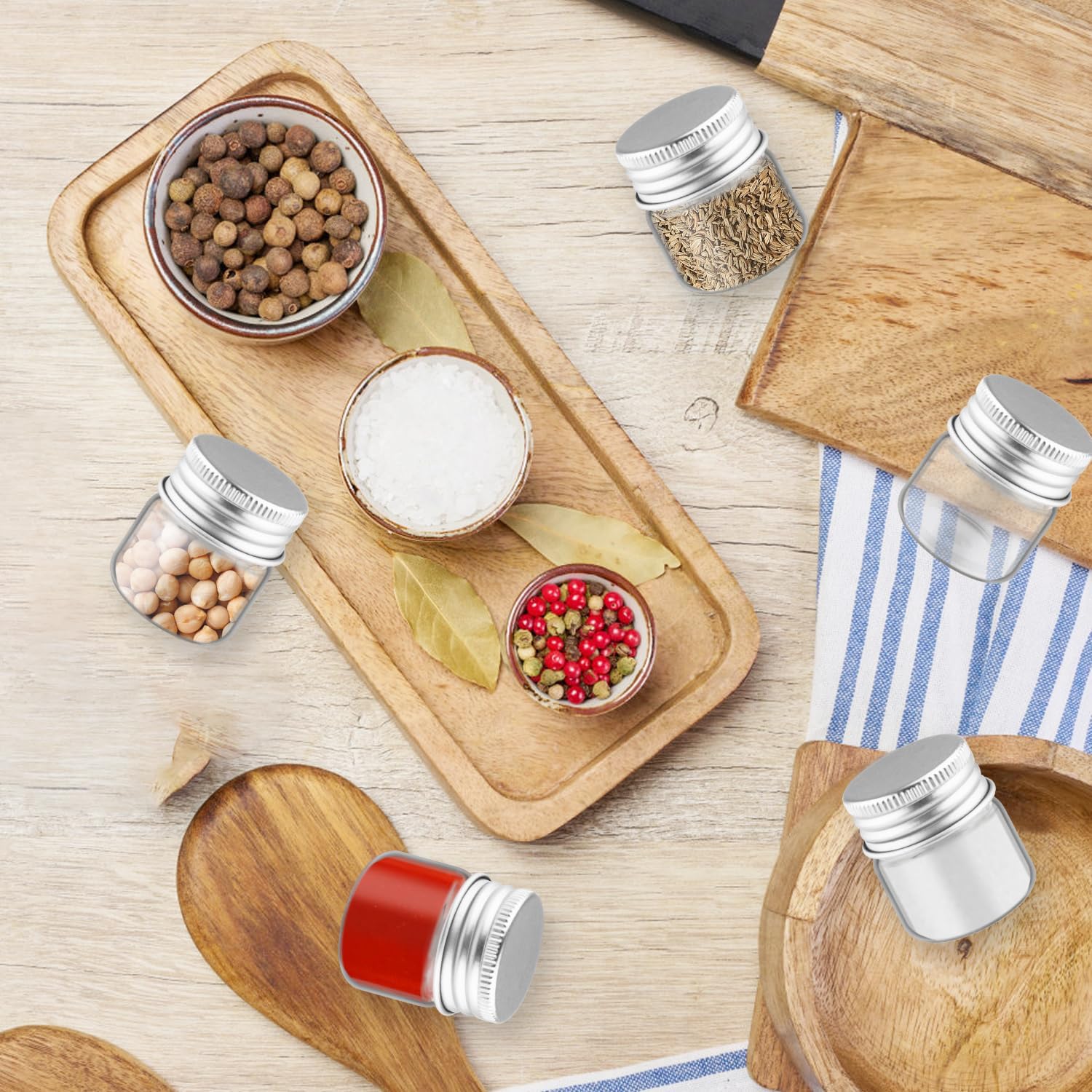 50 Pcs Small Glass Bottles Empty Sample Vials Container Clear Wish Bottle Tiny Jars with Silver Aluminum Lid for Liquid DIY Crafts Party Favors - 10ml/0.34oz