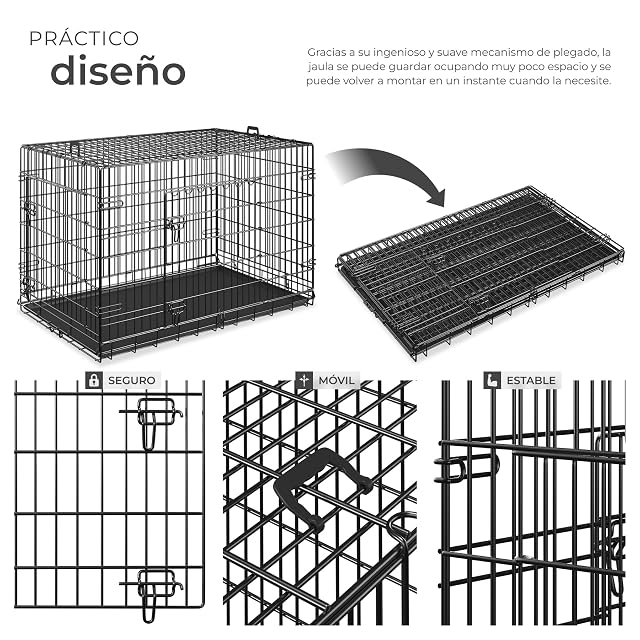 Foto 3 de 8 de tectake® Jaula para Perros Plegable 121,5 x 75,5 x 80,5 cm con 2 Asas de Transporte, Resistente, Plegable…