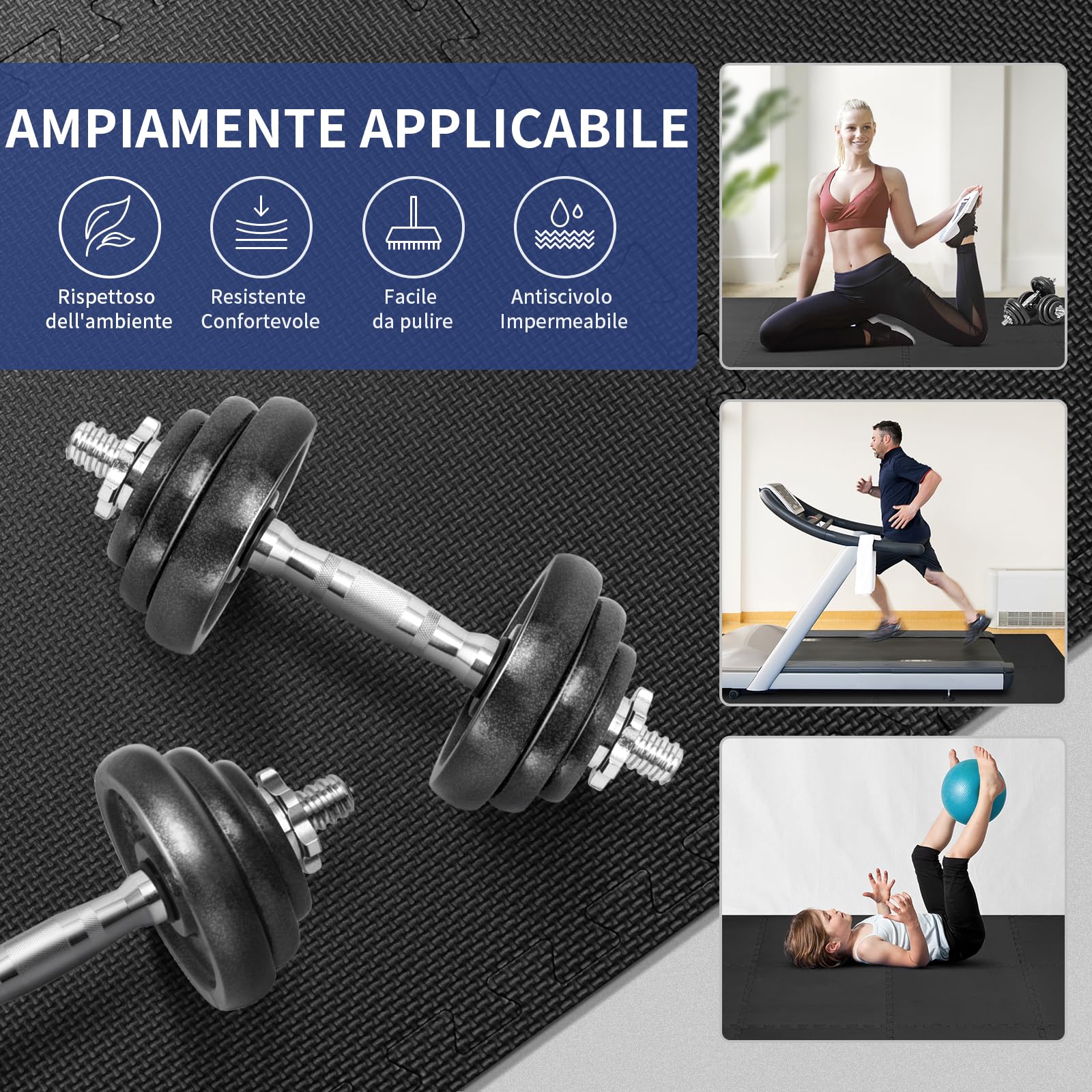 Tappeto Palestra, Taglia Extra Large 50x50cm, 12 Pezzi, 3㎡ Tappetino Fitness da Ginnastica a Puzzle, Pavimento Protettivo Incastro Tatami, Per Palestra Di Casa, Attrezzatura Per Fitness, Yoga