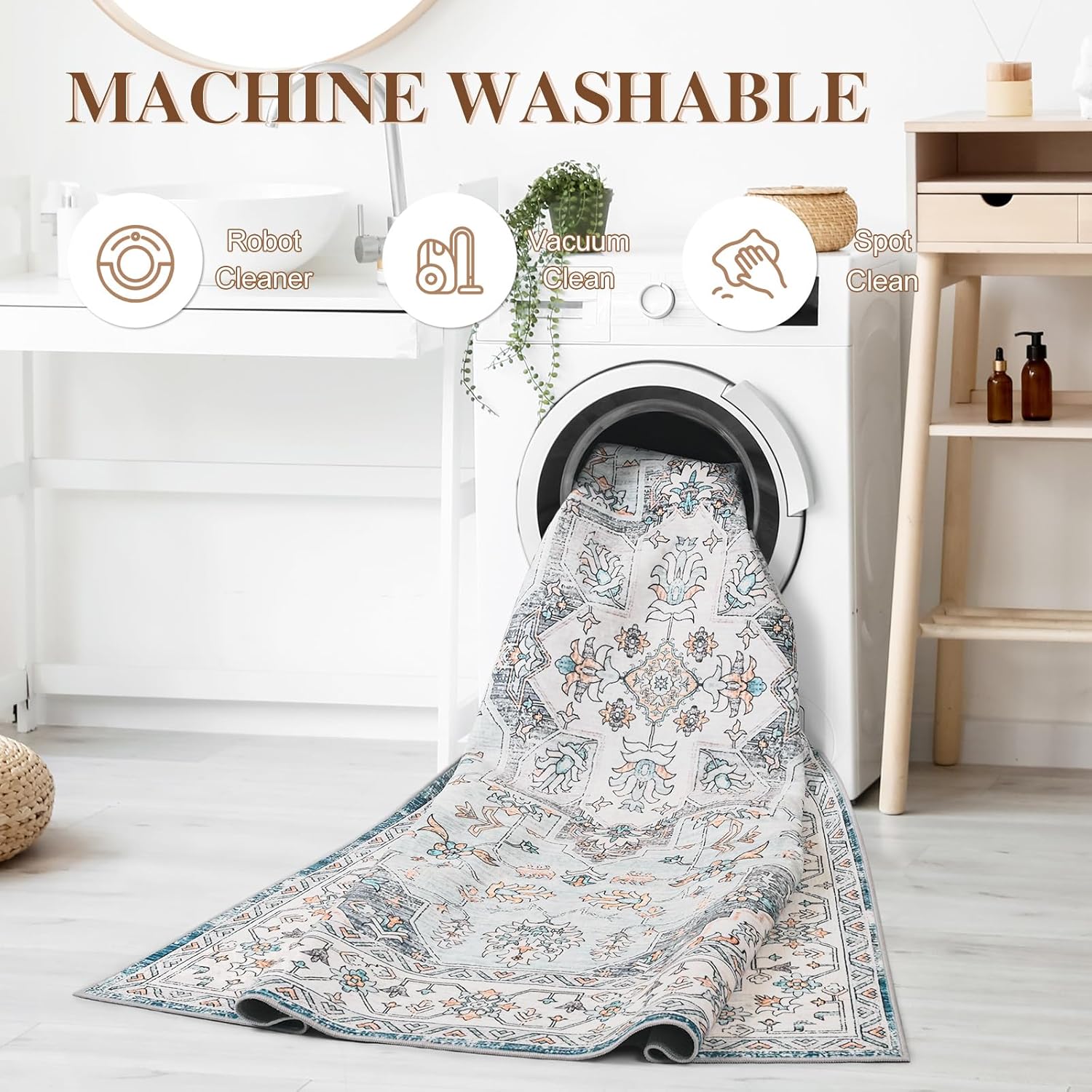 5 x 7 Area Rug for Living Room, Washable Vintage Farmhouse Rug, Indoor Non-Slip Print Accent Rugs for Bedroom, Low Pile Rugs Carpet for Living Room Dining Room Kitchen