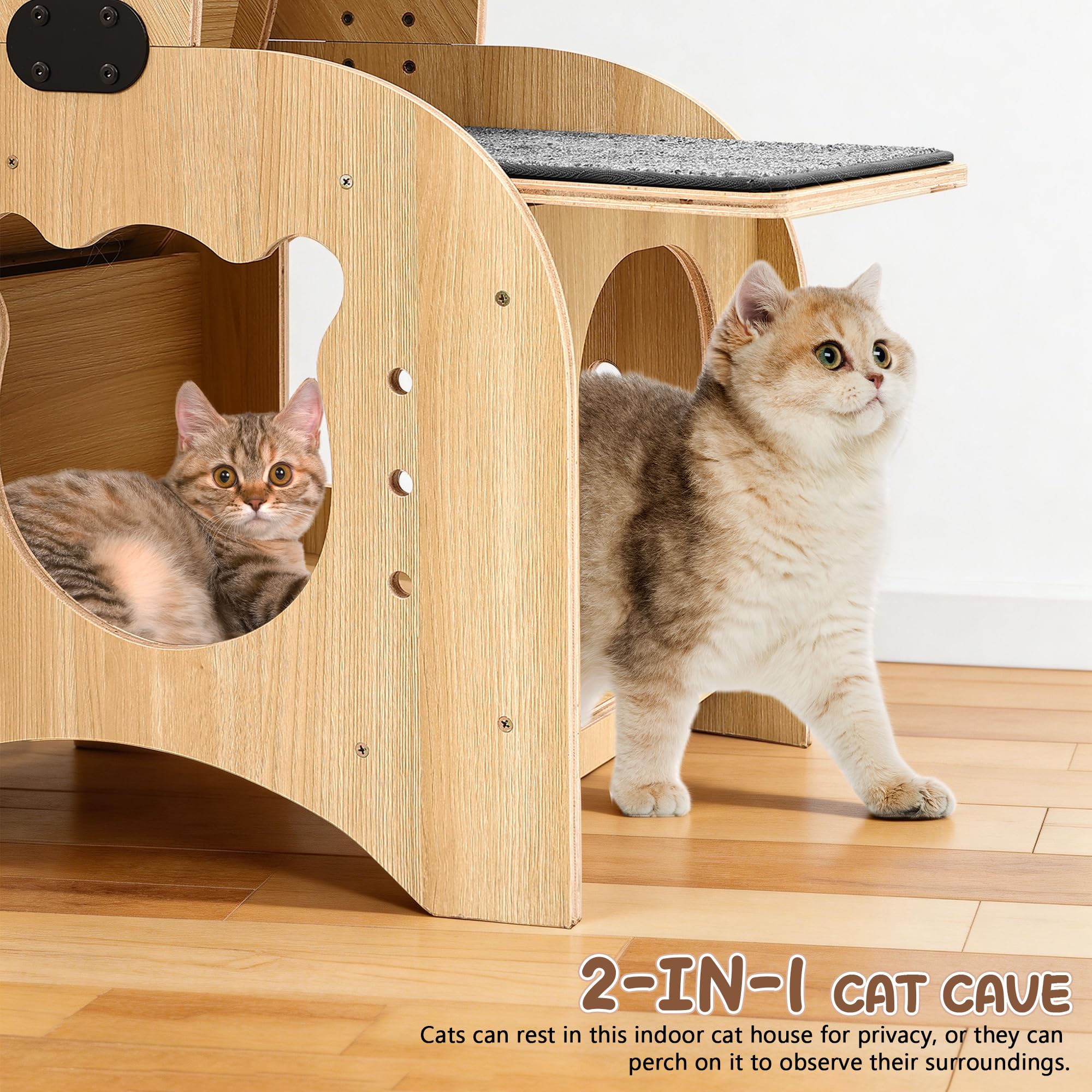 6-in-1 Upgrade Katzen-Übungsrad, Großes Leises Laufgerät mit Multifunktionsdesign, Interaktives Möbelspielzeug für Innenkatzen