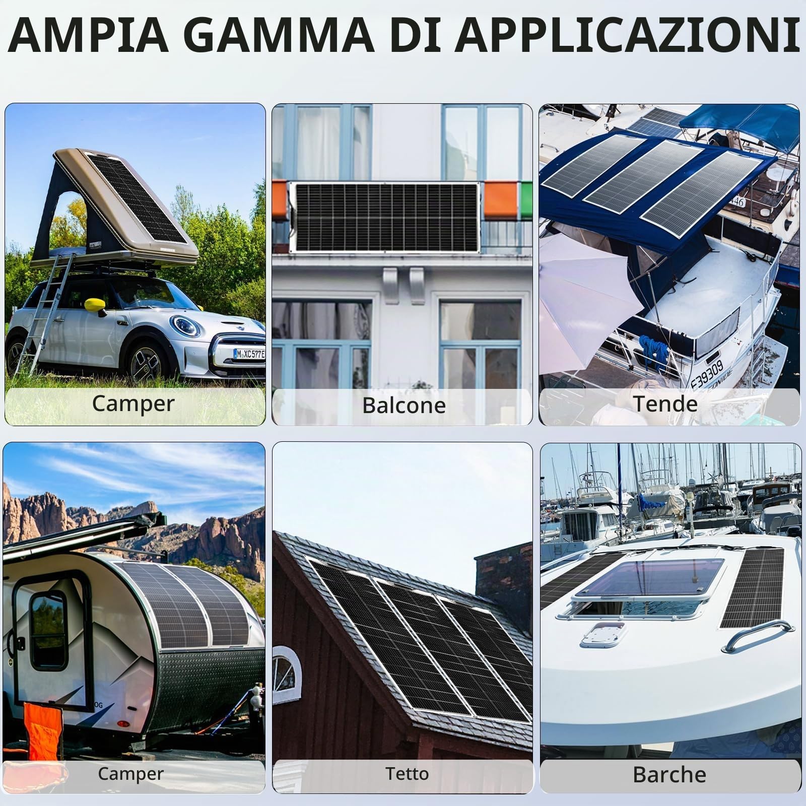 XINPUGUANG Pannello solare flessibile 100W Pannello solare monocristallino leggero 12V per camper, caravan, camper, barche, tetti, superfici irregolari, sistema off-grid