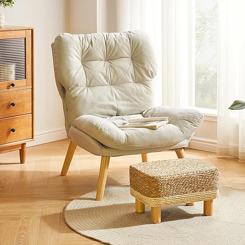 Miniatura 4 de YMYNY Taburete otomano rectangular pequeño reposapiés natural tejido a mano con patas de madera, reposapiés acolchados al aire libre para sala de