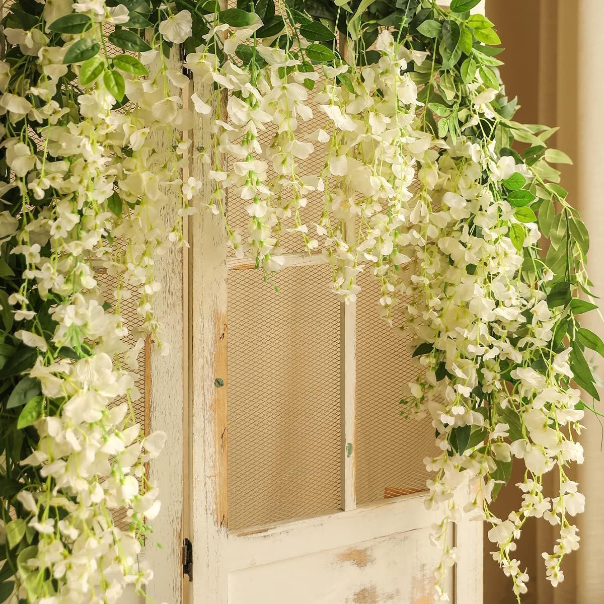Veryhome 3Pcs 7.2Ft/Piece Artificial Flowers Wisteria Garland Artificial Wisteria Vine Hanging Flower Greenery Garland for Home Garden Outdoor Wedding Arch Floral Decor (White) - Image 4