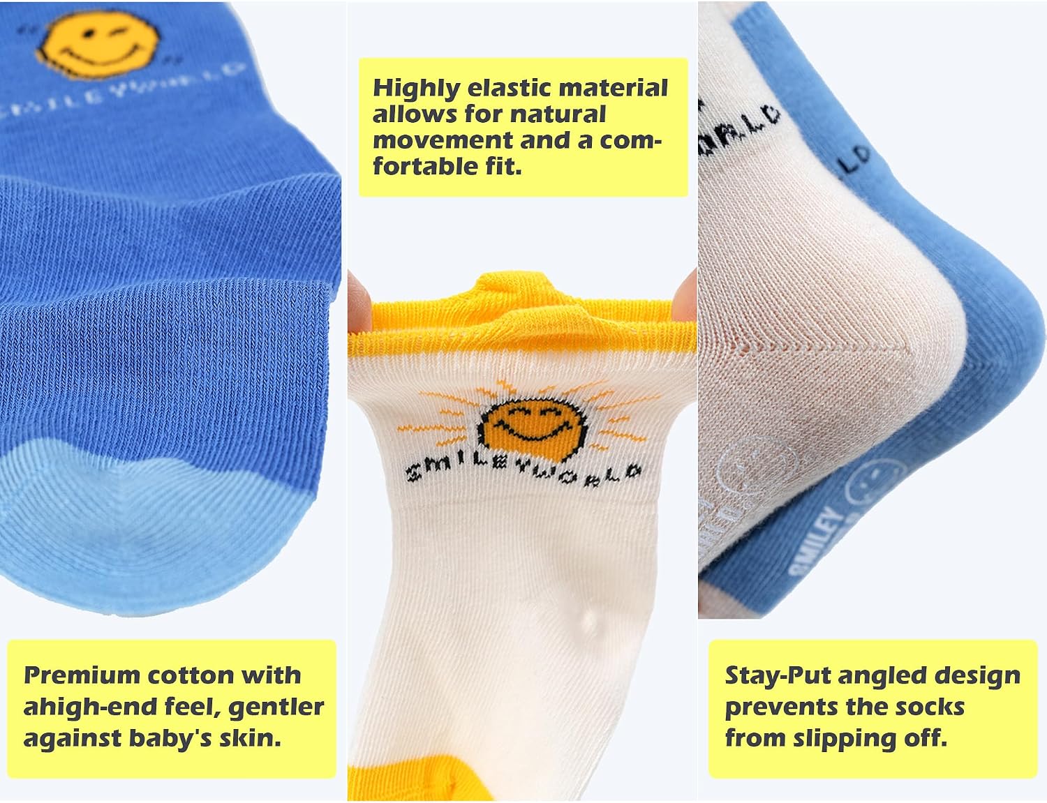 SMILEYWORLD Kids Crew Socks for Toddler Boys & Girls 1-5 Years, Soft Cotton Fun Comfy Socks for Everyday Wear 6 Pack