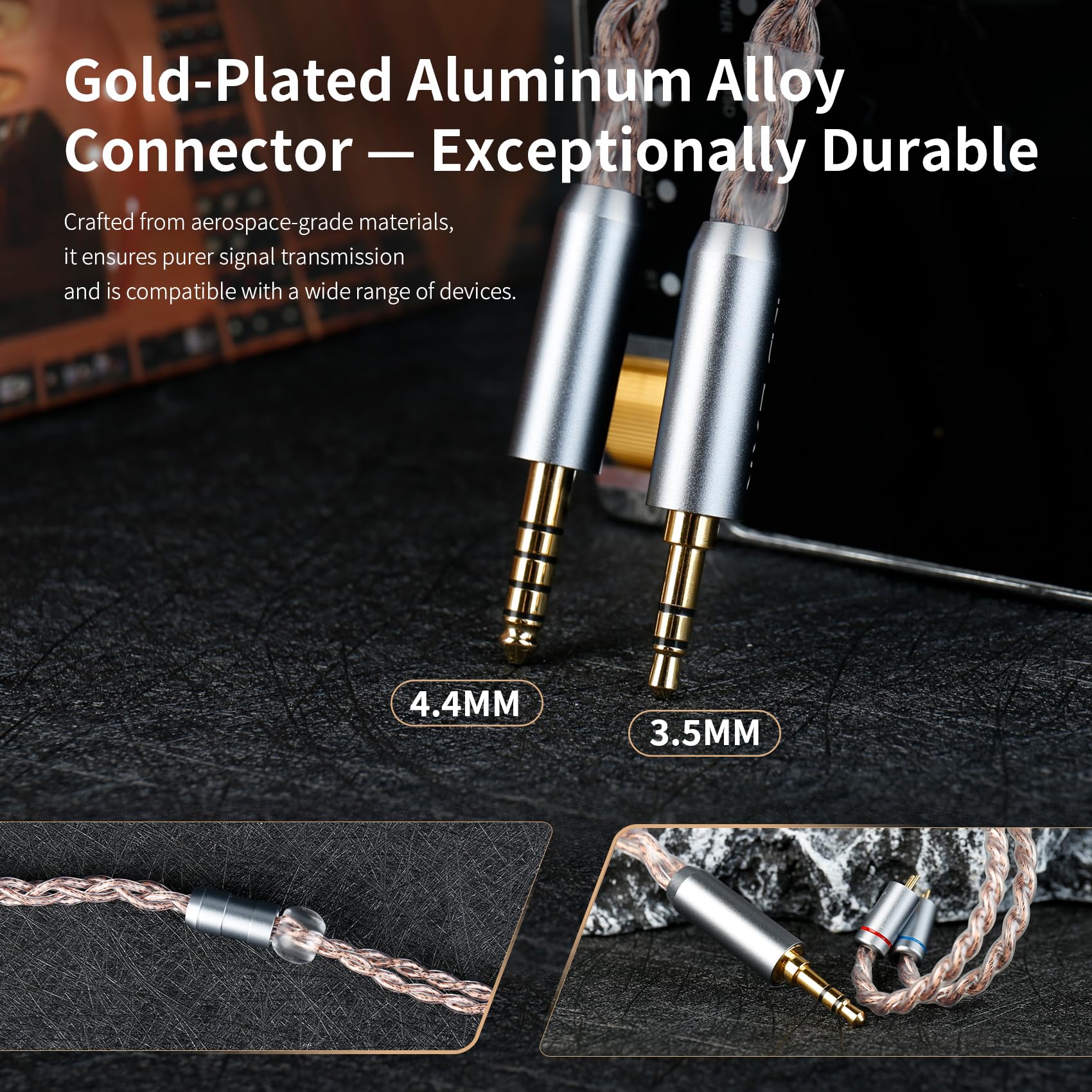 Yinyoo KBEAR Glitter IEM-Ersatzkabel, OCC-Silber-Hybrid Ohrhörer-Kabel, MMCX, 3,5-mm-Stecker, Braun